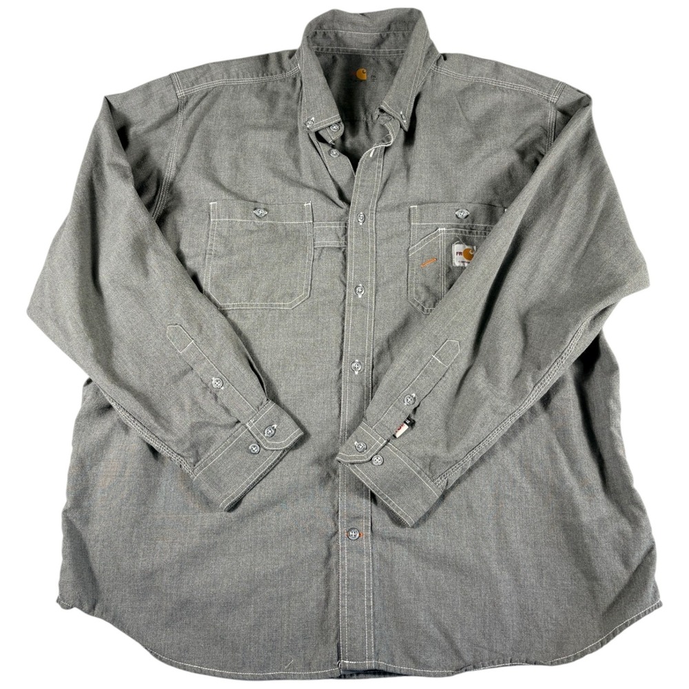 Carhartt FR Force Shirt Mens 2XL Grey Durable Workwear Heavyweight Cat2 Fire Res